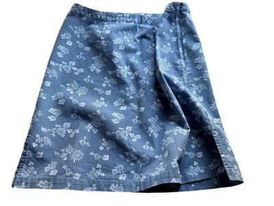 Size 12 Christopher & Banks Blue And White Floral Cotton Skirt A-Line Side Split - Thumbnail 5