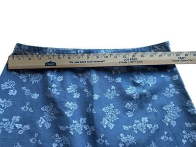 Size 12 Christopher & Banks Blue And White Floral Cotton Skirt A-Line Side Split - Thumbnail 6