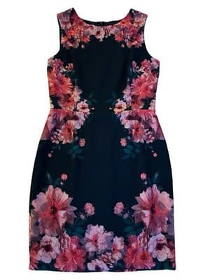 Size 12 Maggie London Black Pink Floral Fitted Hourglass Dress Teal Red Spring - Thumbnail 12