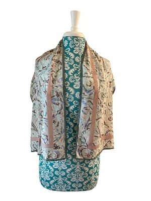 Vintage Georgiou Scarf Long Silk Peach Watercolors Gray Pastels Abstract Purple - Thumbnail 12