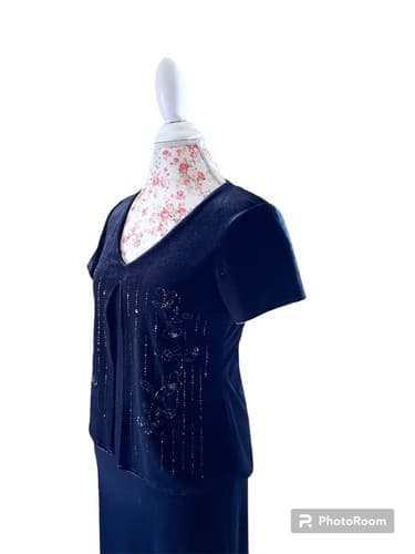 Vintage 4 Petite Soft Black Velvet Dress Sparkle Beads By Positive Attitudes Y2K - Thumbnail 3