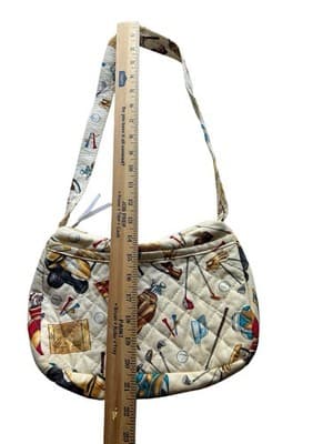 Vintage 1990’s Quilted Golf Themed Handbag Purse Novelty Print Cotton Bag - Thumbnail 7
