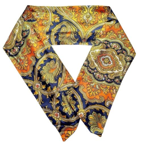 Vintage 1960s Mod Orange & Gold Scarf Baroque Regency Mid Century Navy Blue Sash - Thumbnail 2