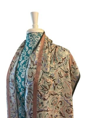 Vintage Georgiou Scarf Long Silk Peach Watercolors Gray Pastels Abstract Purple - Thumbnail 8