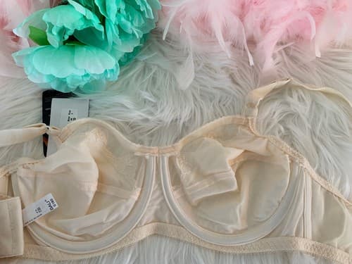 36C Bali Bra Nude NWT Floral Scalloped Cups Sheer Chiffon Accents - Thumbnail 4