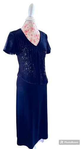 Vintage 4 Petite Soft Black Velvet Dress Sparkle Beads By Positive Attitudes Y2K - Thumbnail 5