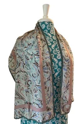 Vintage Georgiou Scarf Long Silk Peach Watercolors Gray Pastels Abstract Purple - Thumbnail 9