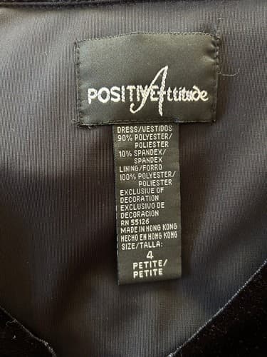 Vintage 4 Petite Soft Black Velvet Dress Sparkle Beads By Positive Attitudes Y2K - Thumbnail 2