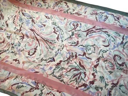 Vintage Georgiou Scarf Long Silk Peach Watercolors Gray Pastels Abstract Purple - Thumbnail 6