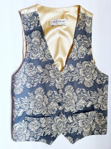 Vintage Women’s Blue Vest By Carol Antone Shabby Romantic Chic Brocade Satin M - Thumbnail 6