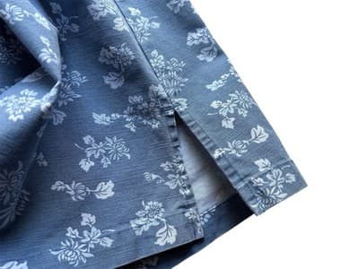 Size 12 Christopher & Banks Blue And White Floral Cotton Skirt A-Line Side Split - Thumbnail 2
