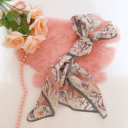 Vintage Georgiou Scarf Long Silk Peach Watercolors Gray Pastels Abstract Purple - Thumbnail 4