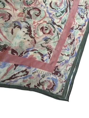 Vintage Georgiou Scarf Long Silk Peach Watercolors Gray Pastels Abstract Purple - Thumbnail 2