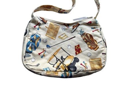 Vintage 1990’s Quilted Golf Themed Handbag Purse Novelty Print Cotton Bag - Thumbnail 4