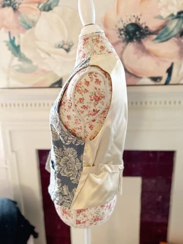 Vintage Women’s Blue Vest By Carol Antone Shabby Romantic Chic Brocade Satin M - Thumbnail 4