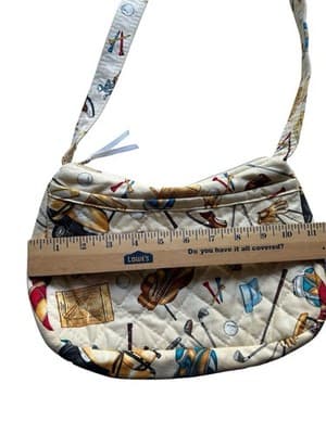 Vintage 1990’s Quilted Golf Themed Handbag Purse Novelty Print Cotton Bag - Thumbnail 6