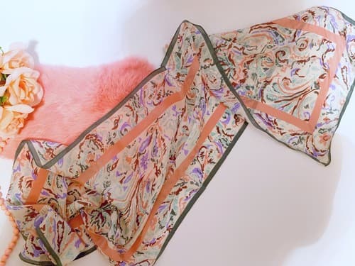 Vintage Georgiou Scarf Long Silk Peach Watercolors Gray Pastels Abstract Purple - Thumbnail 5