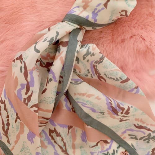 Vintage Georgiou Scarf Long Silk Peach Watercolors Gray Pastels Abstract Purple - Thumbnail 3