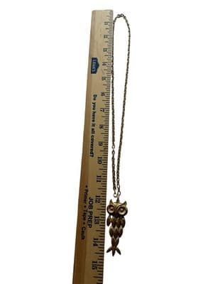 Vintage Moving OWL Necklace Gold Jewelry 1970’s Boho Prairie Peasant Country - Thumbnail 5
