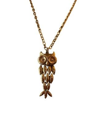 Vintage Moving OWL Necklace Gold Jewelry 1970’s Boho Prairie Peasant Country - Thumbnail 4