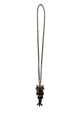 Vintage Moving OWL Necklace Gold Jewelry 1970’s Boho Prairie Peasant Country - Thumbnail 8