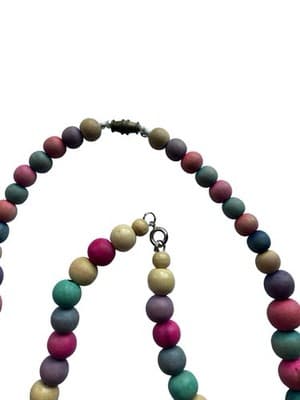 Vintage 1980’s Set Of 2 Wood Bead Necklaces Retro Rockabilly Jewelry Pink Yellow - Thumbnail 5