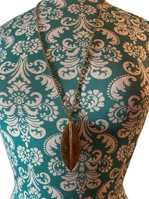 Vintage 1970’s Set Of 2 Boho LEAF Beaded Plastic Boho Long Jewelry Gold Taupe - Thumbnail 3