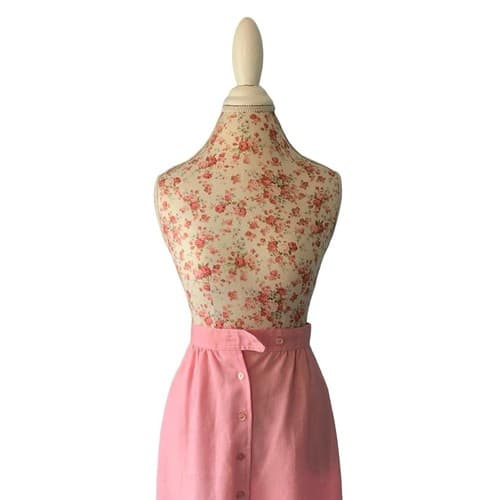 Vintage Women’s Skirt Pastel Pink 1970’s Button Front Romantic Shabby Chic
