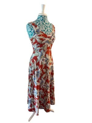 Vintage Y2K Ralph Lauren Sundress Cruise Beach Red Floral Chaps Cotton Dress S - Thumbnail 2