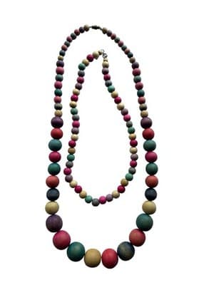 Vintage 1980’s Set Of 2 Wood Bead Necklaces Retro Rockabilly Jewelry Pink Yellow - Thumbnail 3