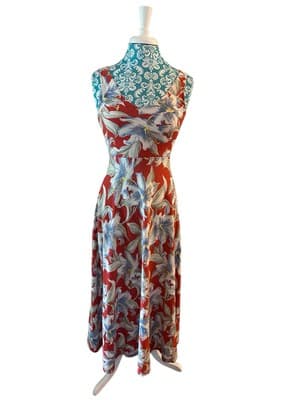 Vintage Y2K Ralph Lauren Sundress Cruise Beach Red Floral Chaps Cotton Dress S - Thumbnail 4