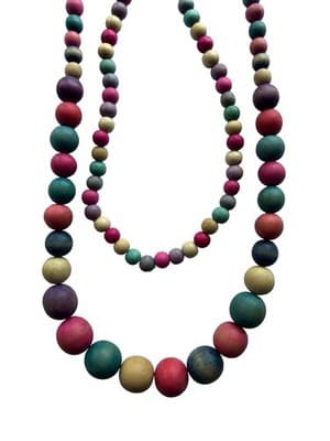 Vintage 1980’s Set Of 2 Wood Bead Necklaces Retro Rockabilly Jewelry Pink Yellow - Thumbnail 4