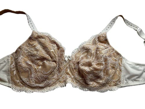 42C Classique Nude & White Lace Bra Spring Beige Gold Lingerie Bralette