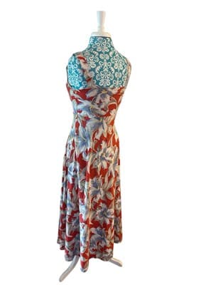 Vintage Y2K Ralph Lauren Sundress Cruise Beach Red Floral Chaps Cotton Dress S - Thumbnail 3