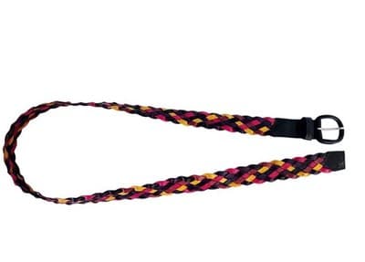 Vintage Genuine Leather Braided Belt Navy Blue Pink Yellow Retro Medium Boho - Thumbnail 2