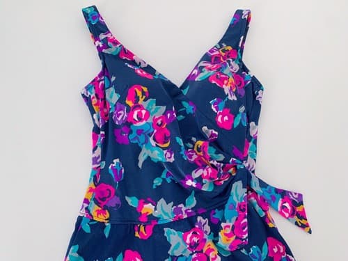 Vintage Maxine Of Hollywood Swimsuit Retro Pink & Blue One Piece Skirted Summer - Thumbnail 2