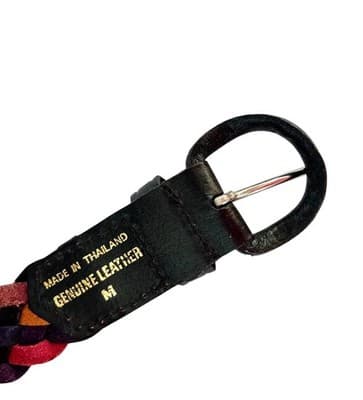 Vintage Genuine Leather Braided Belt Navy Blue Pink Yellow Retro Medium Boho - Thumbnail 3