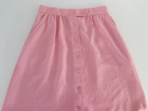 Vintage Women’s Skirt Pastel Pink 1970’s Button Front Romantic Shabby Chic - Thumbnail 2