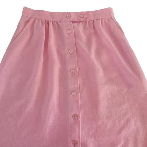 Vintage Women’s Skirt Pastel Pink 1970’s Button Front Romantic Shabby Chic - Thumbnail 9