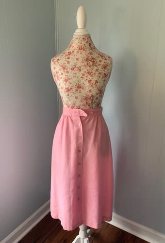 Vintage Women’s Skirt Pastel Pink 1970’s Button Front Romantic Shabby Chic - Thumbnail 6
