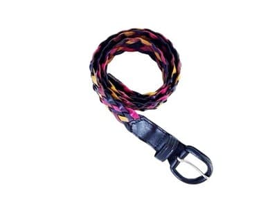 Vintage Genuine Leather Braided Belt Navy Blue Pink Yellow Retro Medium Boho