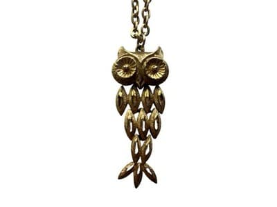 Vintage Moving OWL Necklace Gold Jewelry 1970’s Boho Prairie Peasant Country - Thumbnail 7