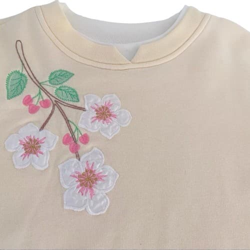 Kim Rogers Sweatshirt Pastel Yellow Pink Floral Appliqué Small Aqua Soft Fall