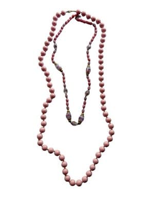Vtg Set Of Two Pink & Purple Beaded Long Jewelry Gold Glass Romantic Necklace - Thumbnail 6