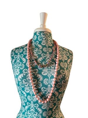 Vtg Set Of Two Pink & Purple Beaded Long Jewelry Gold Glass Romantic Necklace - Thumbnail 2