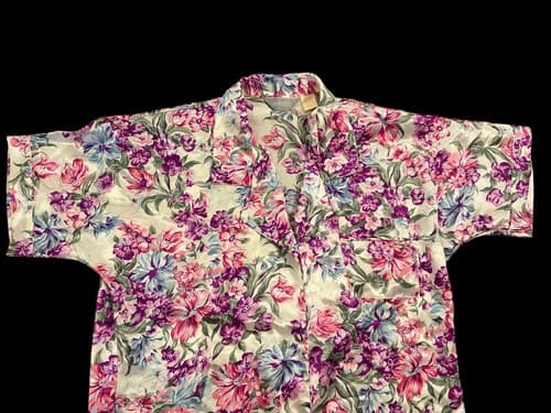 Vintage Lingerie Floral Nightgown Heiress Slippery Satin Shiny M Pink Aqua - Thumbnail 2