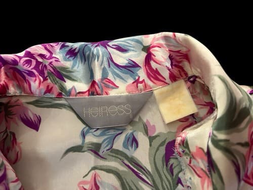 Vintage Lingerie Floral Nightgown Heiress Slippery Satin Shiny M Pink Aqua - Thumbnail 6