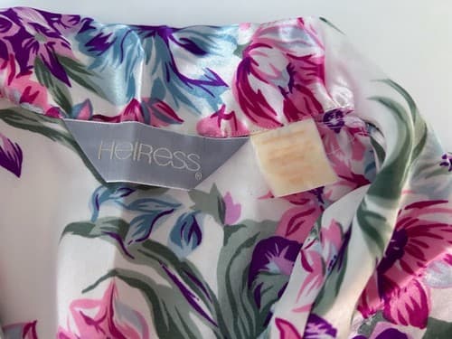 Vintage Lingerie Floral Nightgown Heiress Slippery Satin Shiny M Pink Aqua - Thumbnail 3