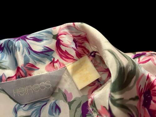 Vintage Lingerie Floral Nightgown Heiress Slippery Satin Shiny M Pink Aqua - Thumbnail 5