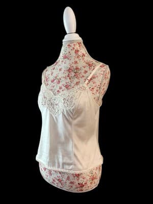 Vintage JC Penney Cream Camisole Cropped 34 Lace Top Lingerie - Thumbnail 2